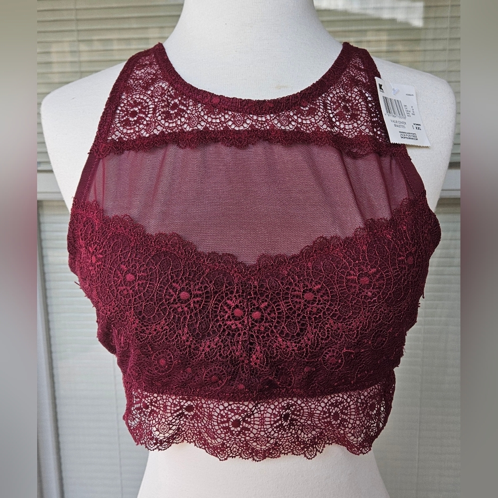 NWT KMART Sexy Sheer Burgundy Lace Bralette Crop Top L/XL - Picture 3 of 8